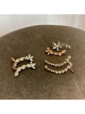 Bundle of ear wrap cuffs ear jackets ear sleeves rhinestone sparkly earrings